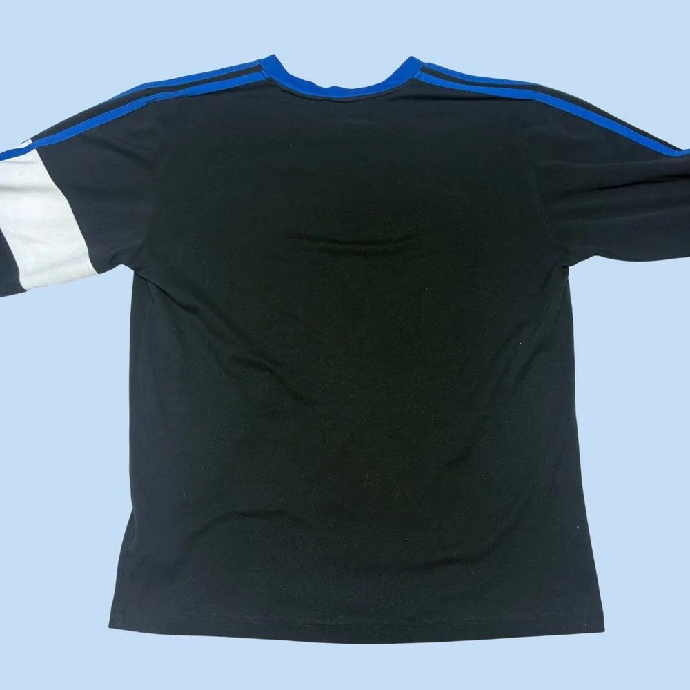 Adidas Mens Long Sleeve Shirt Black Blue White Athletic Crew Neck 1476